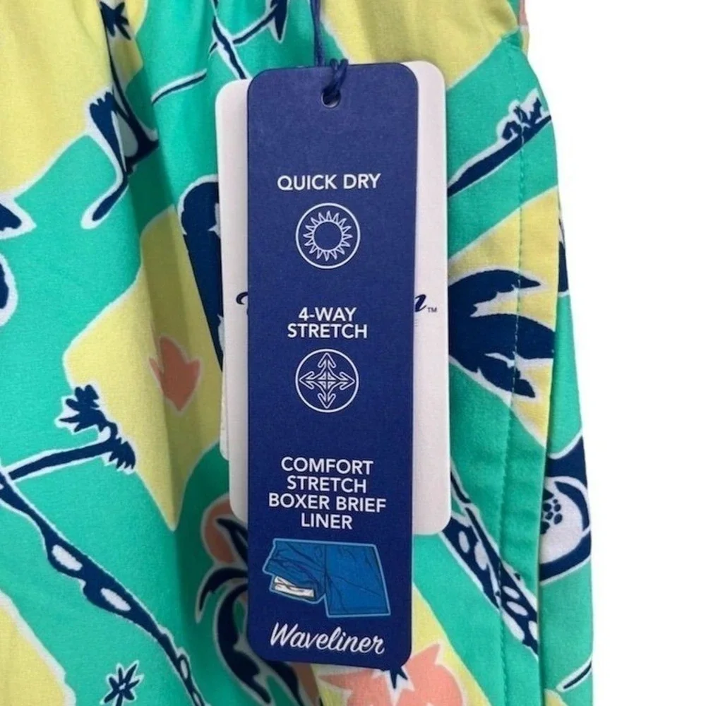 NEW Caribbean Swimwear‎ Men's 3XB Green Tropical Palm Tree Swim Trunks